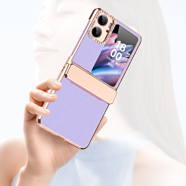 Plated Plain Leather Folding Phone Case with Hinge, For OPPO Find N2 Flip