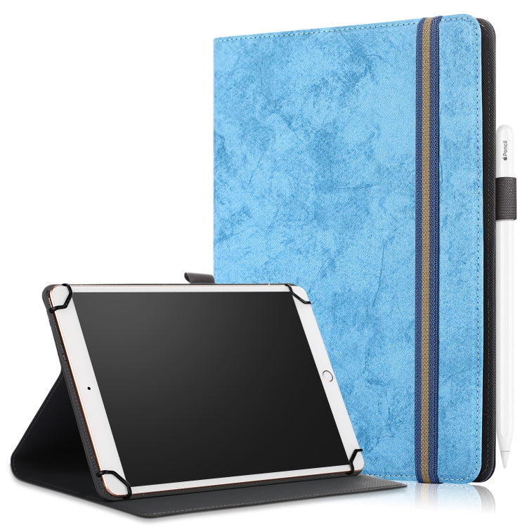 Blue marble-texture leather tablet case with stand mode and pen slot