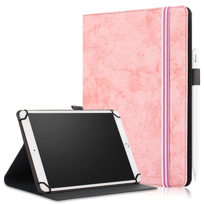 Pink marble-texture leather tablet case with fold stand and pen slot details