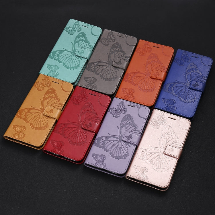 Green butterfly-embossed flip wallet phone case with stand and camera cutout