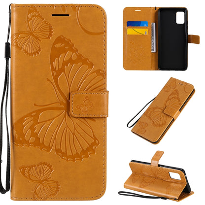 Tan leather flip phone case with embossed butterflies, card slot, wallet pocket, strap