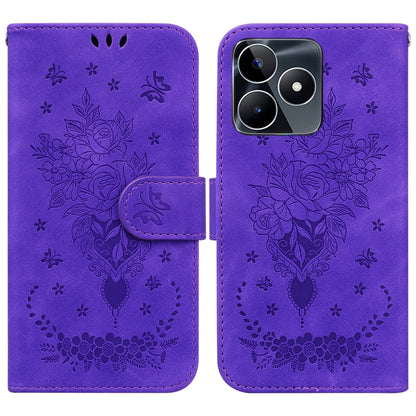 Butterfly Rose Embossed Leather Phone Case, For Realme 11 5G/Narzo 60 India Version, For Realme 11 5G Global, For Realme 11 Pro / 11 Pro+ / Narzo 60 Pro, For Realme C53 / Narzo N53, For Realme C65 4G