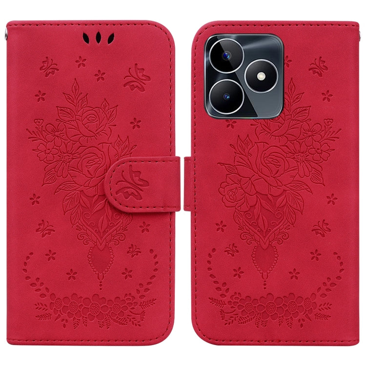 Butterfly Rose Embossed Leather Phone Case, For Realme 11 5G/Narzo 60 India Version, For Realme 11 5G Global, For Realme 11 Pro / 11 Pro+ / Narzo 60 Pro, For Realme C53 / Narzo N53, For Realme C65 4G