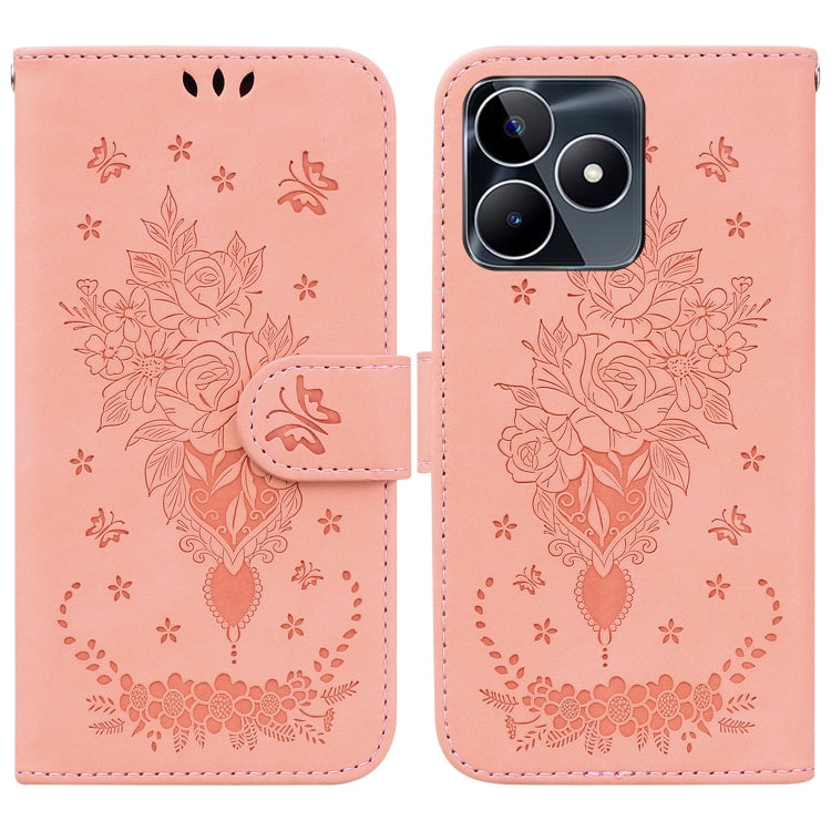 Butterfly Rose Embossed Leather Phone Case, For Realme 11 5G/Narzo 60 India Version, For Realme 11 5G Global, For Realme 11 Pro / 11 Pro+ / Narzo 60 Pro, For Realme C53 / Narzo N53, For Realme C65 4G