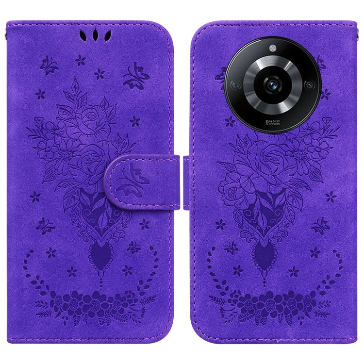 Butterfly Rose Embossed Leather Phone Case, For Realme 11 5G/Narzo 60 India Version, For Realme 11 5G Global, For Realme 11 Pro / 11 Pro+ / Narzo 60 Pro, For Realme C53 / Narzo N53, For Realme C65 4G