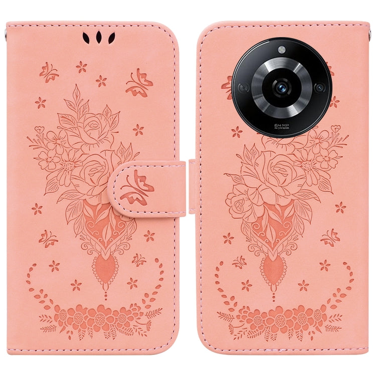 Butterfly Rose Embossed Leather Phone Case, For Realme 11 5G/Narzo 60 India Version, For Realme 11 5G Global, For Realme 11 Pro / 11 Pro+ / Narzo 60 Pro, For Realme C53 / Narzo N53, For Realme C65 4G