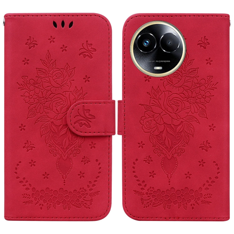 Butterfly Rose Embossed Leather Phone Case, For Realme 11 5G/Narzo 60 India Version, For Realme 11 5G Global, For Realme 11 Pro / 11 Pro+ / Narzo 60 Pro, For Realme C53 / Narzo N53, For Realme C65 4G