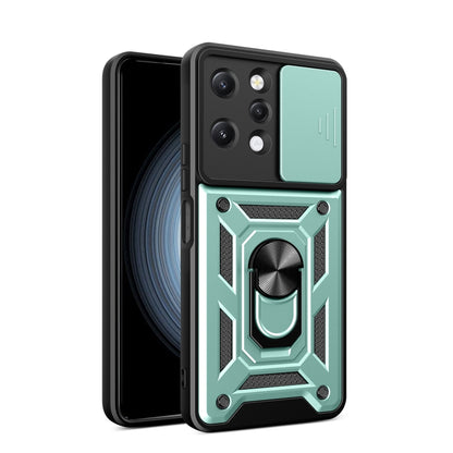 Mint green rugged phone case with sliding camera cover and armor-style design