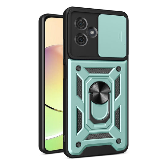 Mint green TPU+PC phone case with sliding camera cover and ring stand protector