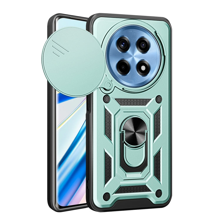 Mint green TPU+PC phone case with sliding circular camera cover over cutout