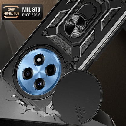 Black TPU+PC phone case with blue camera window and sliding circular cover