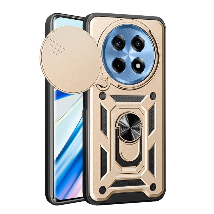 Beige TPU+PC phone case with sliding circular camera cover over lens window
