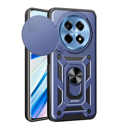Blue sliding camera cover phone case with rugged armor-style back plate