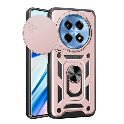 Rose pink sliding camera cover phone case with rugged armor back plate