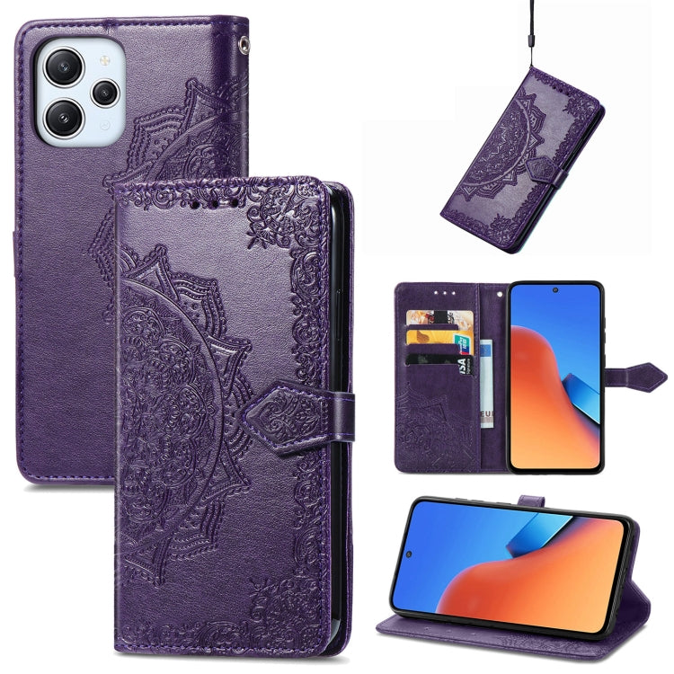 Mandala Flower Embossed Leather Phone Case, For Xiaomi Redmi 12