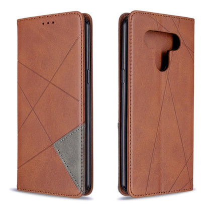 Magnetic leather flip case with rhombus texture, side cutouts, brown