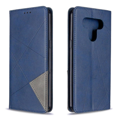 Blue leather phone wallet case with diamond texture, flip cover and card slot panel