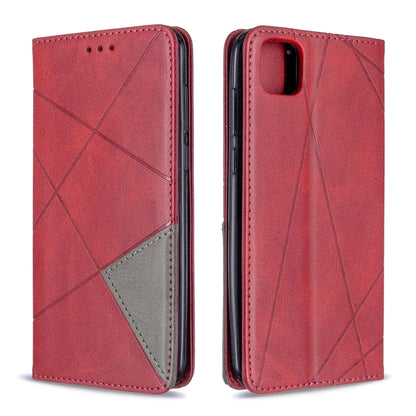 Magnetic leather flip case with rhombus texture, front and back, red