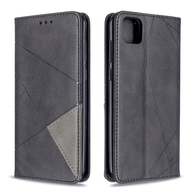 Grey leather wallet phone case with diamond pattern, side cutouts and card holder