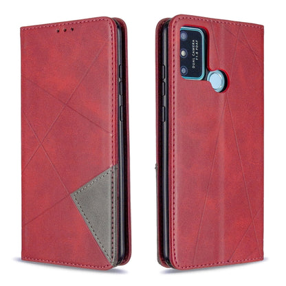 Magnetic leather flip case with rhombus texture, camera cutout, red