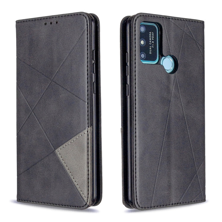 Grey leather wallet case with diamond texture, phone camera cutout and card holder