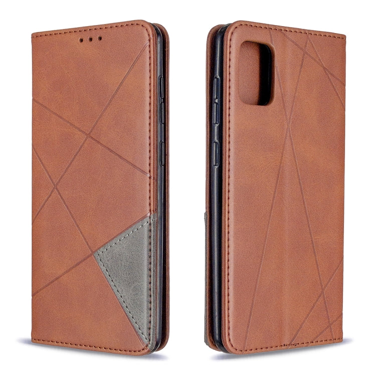 Magnetic leather flip case with rhombus texture, front and back, brown