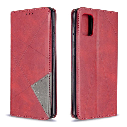 Magnetic leather flip case with rhombus texture, camera opening, red