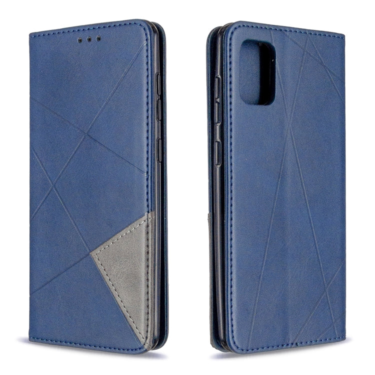 Blue leather phone case with diamond texture, large camera opening and flip cover