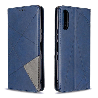 Blue leather wallet case with diamond texture, flip cover and card slot panel