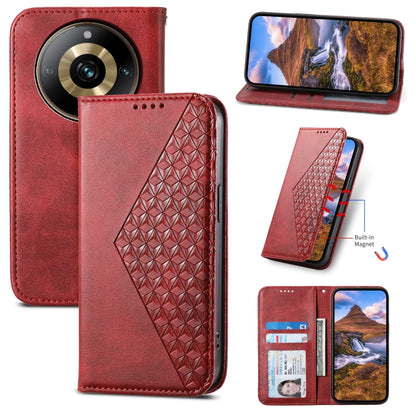 Cubic Grid Calf Texture Magnetic Leather Phone Case, For Realme C53, For Realme 11 Pro