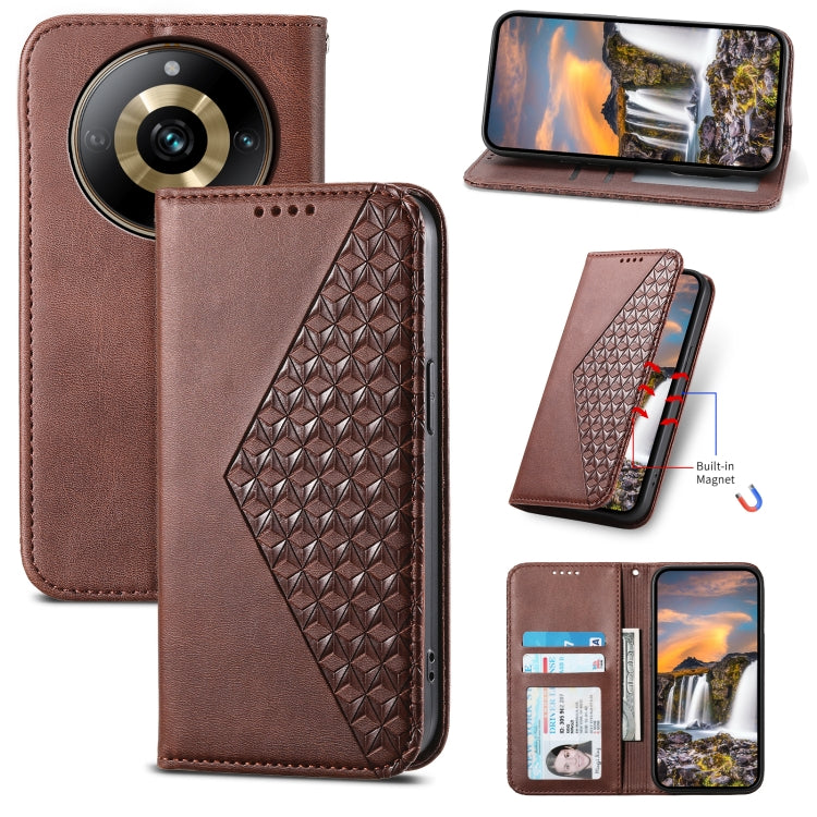 Cubic Grid Calf Texture Magnetic Leather Phone Case, For Realme C53, For Realme 11 Pro
