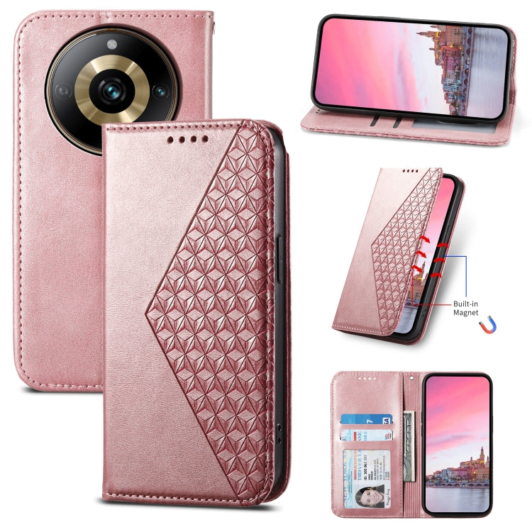 Cubic Grid Calf Texture Magnetic Leather Phone Case, For Realme C53, For Realme 11 Pro