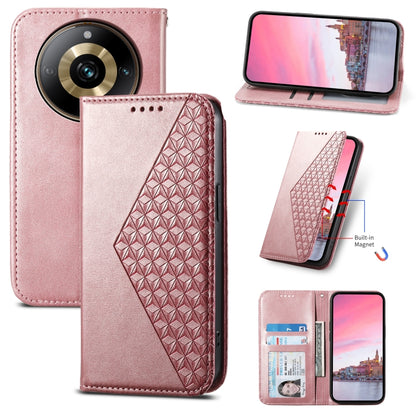 Cubic Grid Calf Texture Magnetic Leather Phone Case, For Realme C53, For Realme 11 Pro