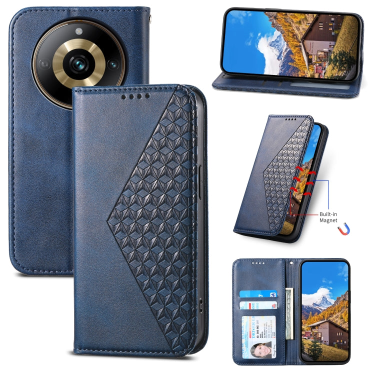 Cubic Grid Calf Texture Magnetic Leather Phone Case, For Realme C53, For Realme 11 Pro