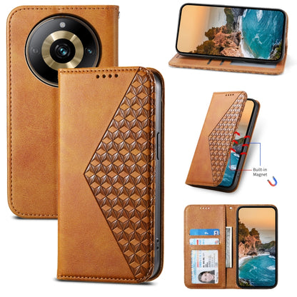 Cubic Grid Calf Texture Magnetic Leather Phone Case, For Realme C53, For Realme 11 Pro