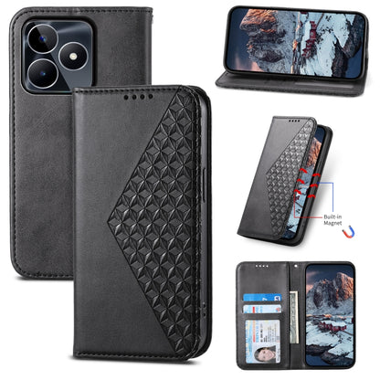 Cubic Grid Calf Texture Magnetic Leather Phone Case, For Realme C53, For Realme 11 Pro