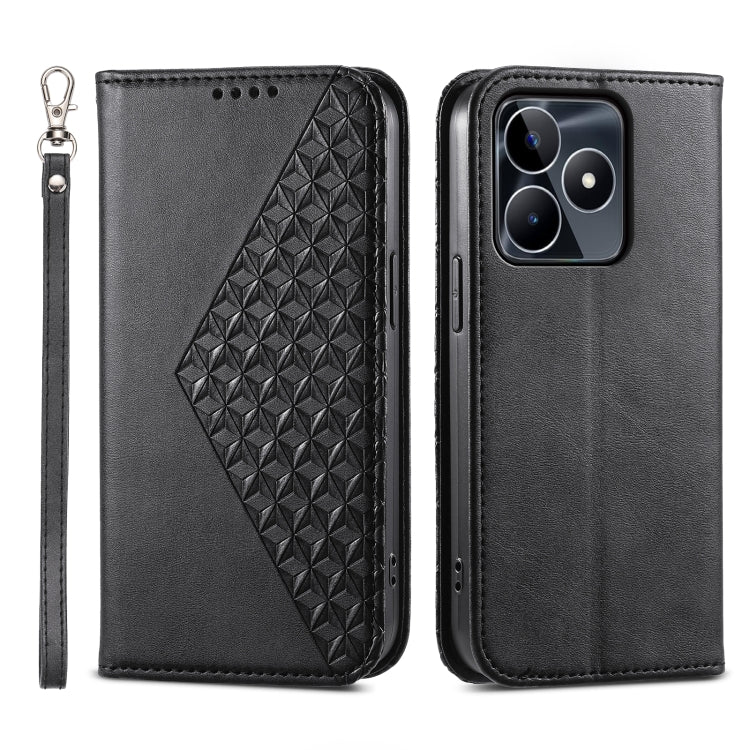 Cubic Grid Calf Texture Magnetic Leather Phone Case, For Realme C53, For Realme 11 Pro
