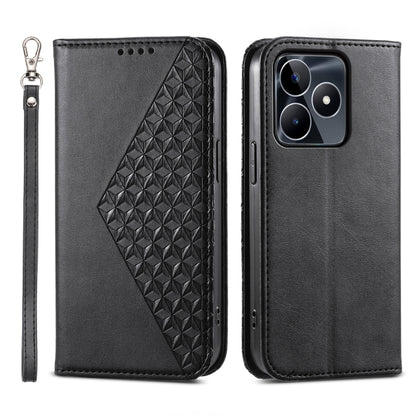 Cubic Grid Calf Texture Magnetic Leather Phone Case, For Realme C53, For Realme 11 Pro