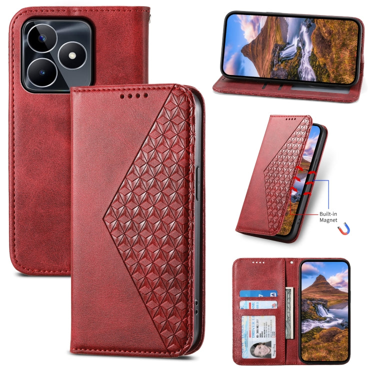 Cubic Grid Calf Texture Magnetic Leather Phone Case, For Realme C53, For Realme 11 Pro