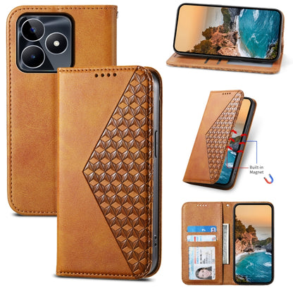 Cubic Grid Calf Texture Magnetic Leather Phone Case, For Realme C53, For Realme 11 Pro
