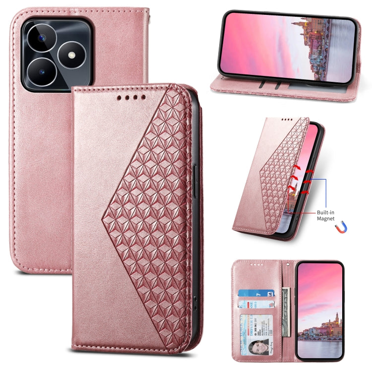 Cubic Grid Calf Texture Magnetic Leather Phone Case, For Realme C53, For Realme 11 Pro