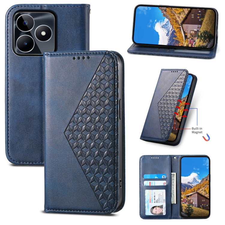 Cubic Grid Calf Texture Magnetic Leather Phone Case, For Realme C53, For Realme 11 Pro