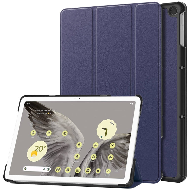 Custer Pure Color 3-Fold Holder Smart Leather Tablet Case, For Google Pixel Tablet