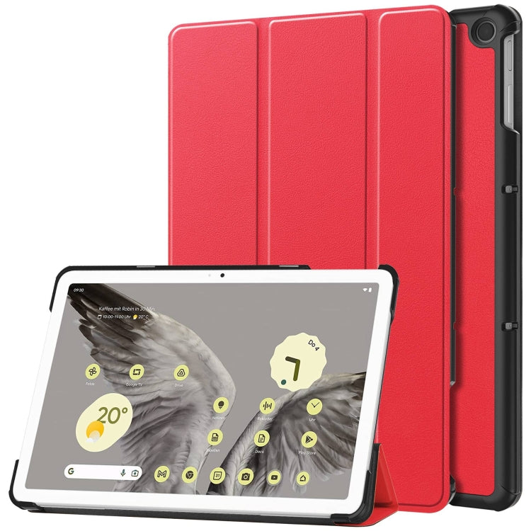 Custer Pure Color 3-Fold Holder Smart Leather Tablet Case, For Google Pixel Tablet