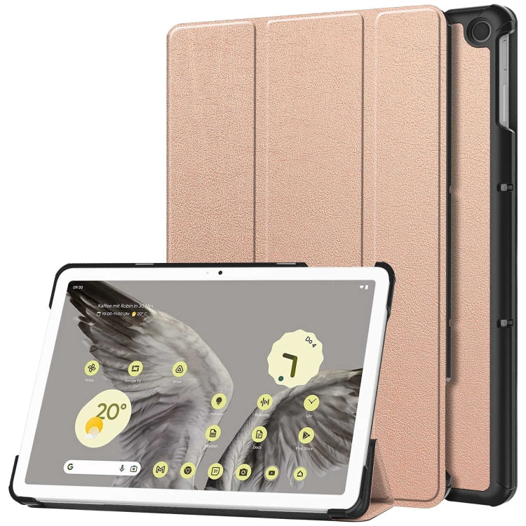 Custer Pure Color 3-Fold Holder Smart Leather Tablet Case, For Google Pixel Tablet
