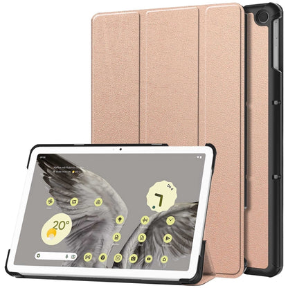 Custer Pure Color 3-Fold Holder Smart Leather Tablet Case, For Google Pixel Tablet