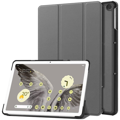Custer Pure Color 3-Fold Holder Smart Leather Tablet Case, For Google Pixel Tablet