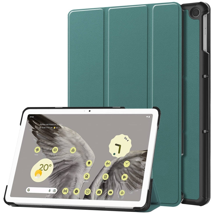 Custer Pure Color 3-Fold Holder Smart Leather Tablet Case, For Google Pixel Tablet