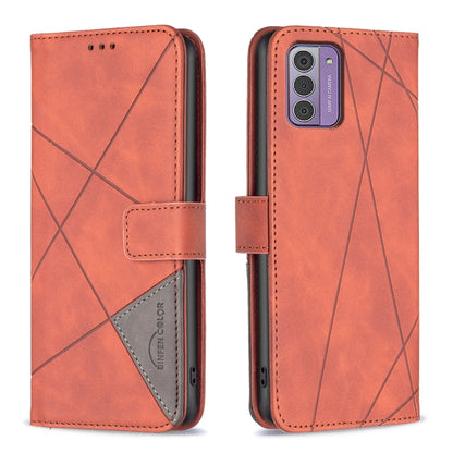 Orange magnetic buckle leather phone case with rhombus pattern, flip cover and card pocket