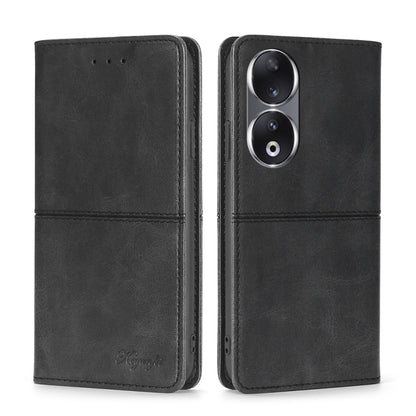 Magnetic leather phone case, black folio style with camera openings and stitched closure
